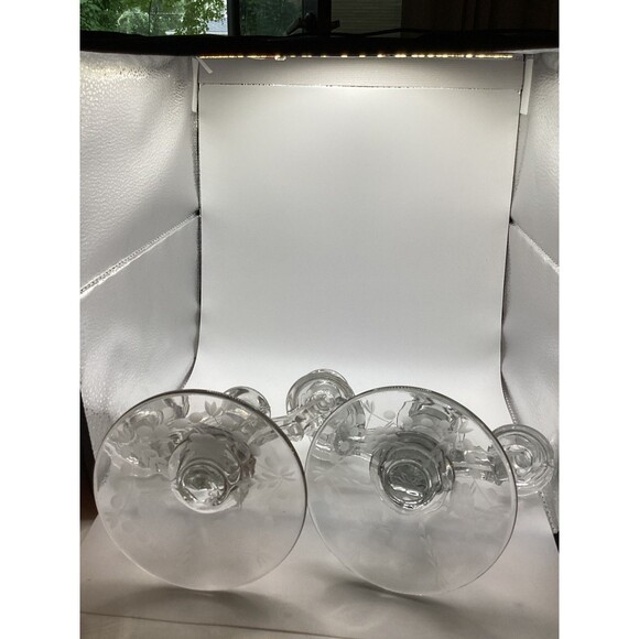 Set of 2 Vintage Heisey? Art deco MCM Trident Candle Holder Glass - Picture 2 of 3